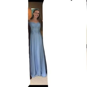 WORN ONCE Long Light Blue Off-Shoulder Prom Dress